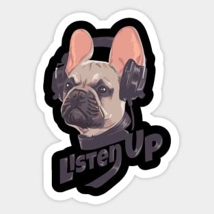 Listen Up French Bulldog Headphones Pug Dog Lover Gift Sticker